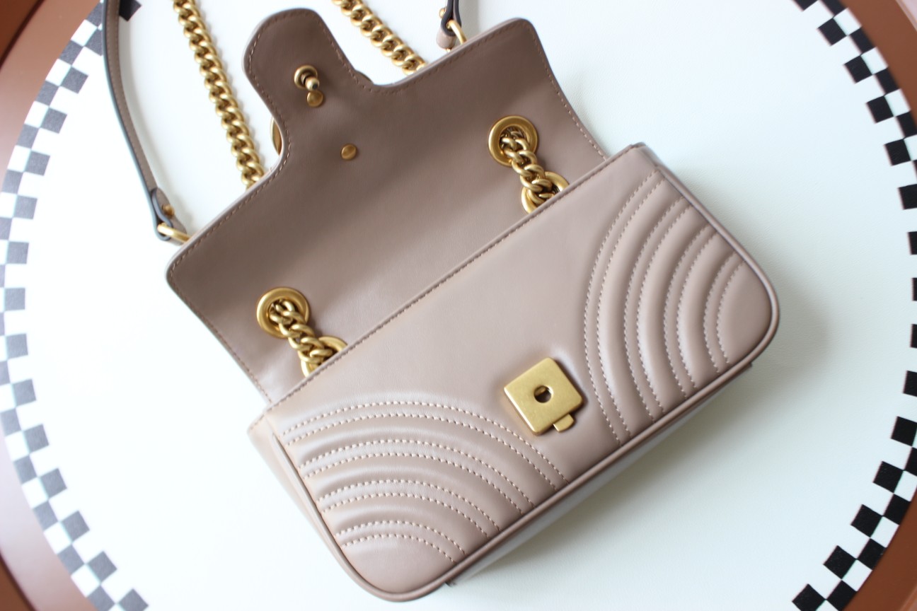 GUCCI GG Marmont Mini Shoulder Bag - Taupe Leather