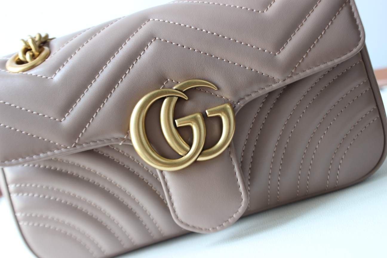 GUCCI GG Marmont Mini Shoulder Bag - Taupe Leather