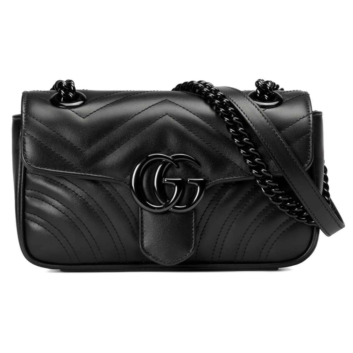 GUCCI GG Marmont Mini Shoulder Bag - Black Leather & Black Hardware