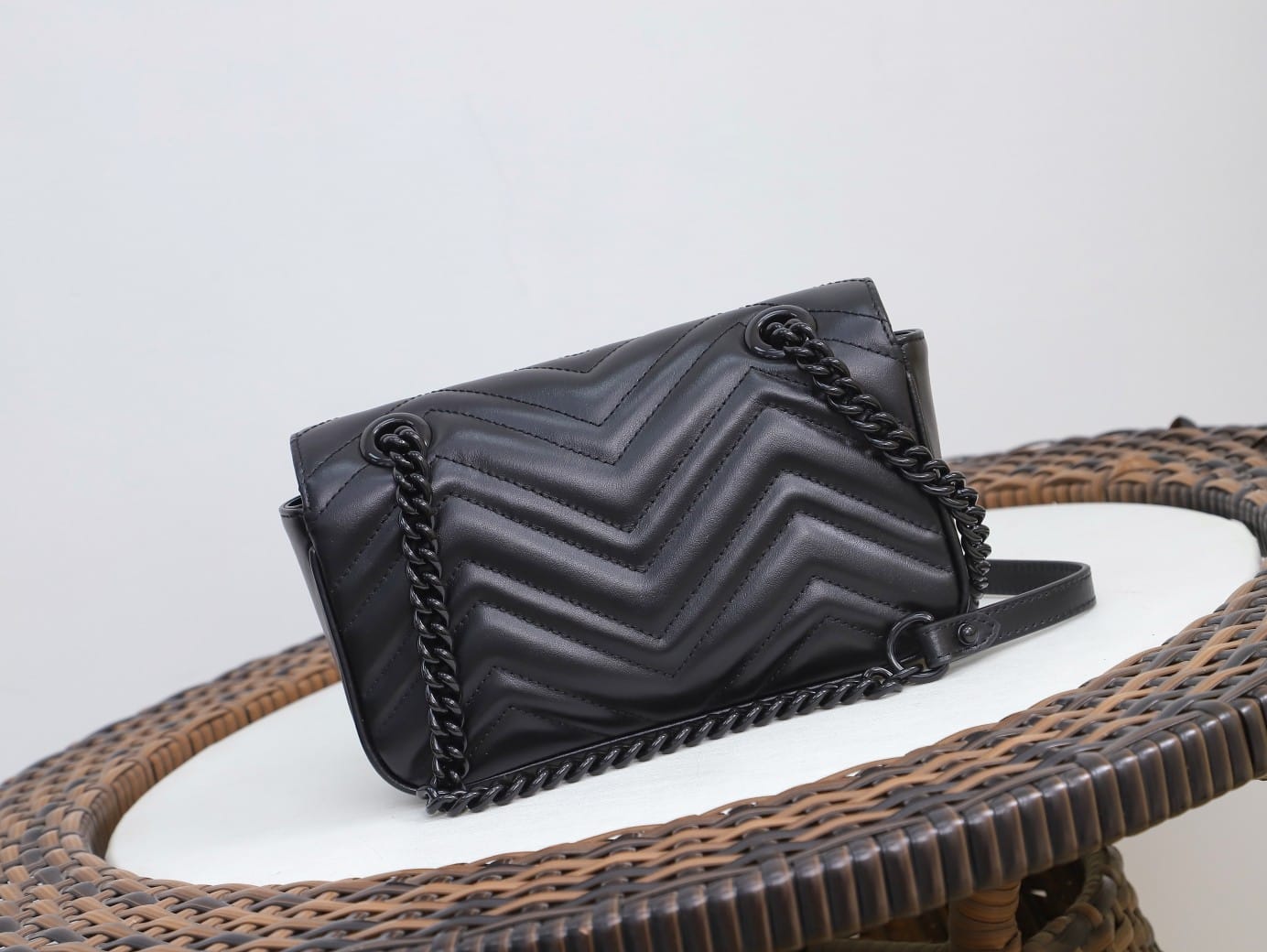 GUCCI GG Marmont Mini Shoulder Bag - Black Leather & Black Hardware