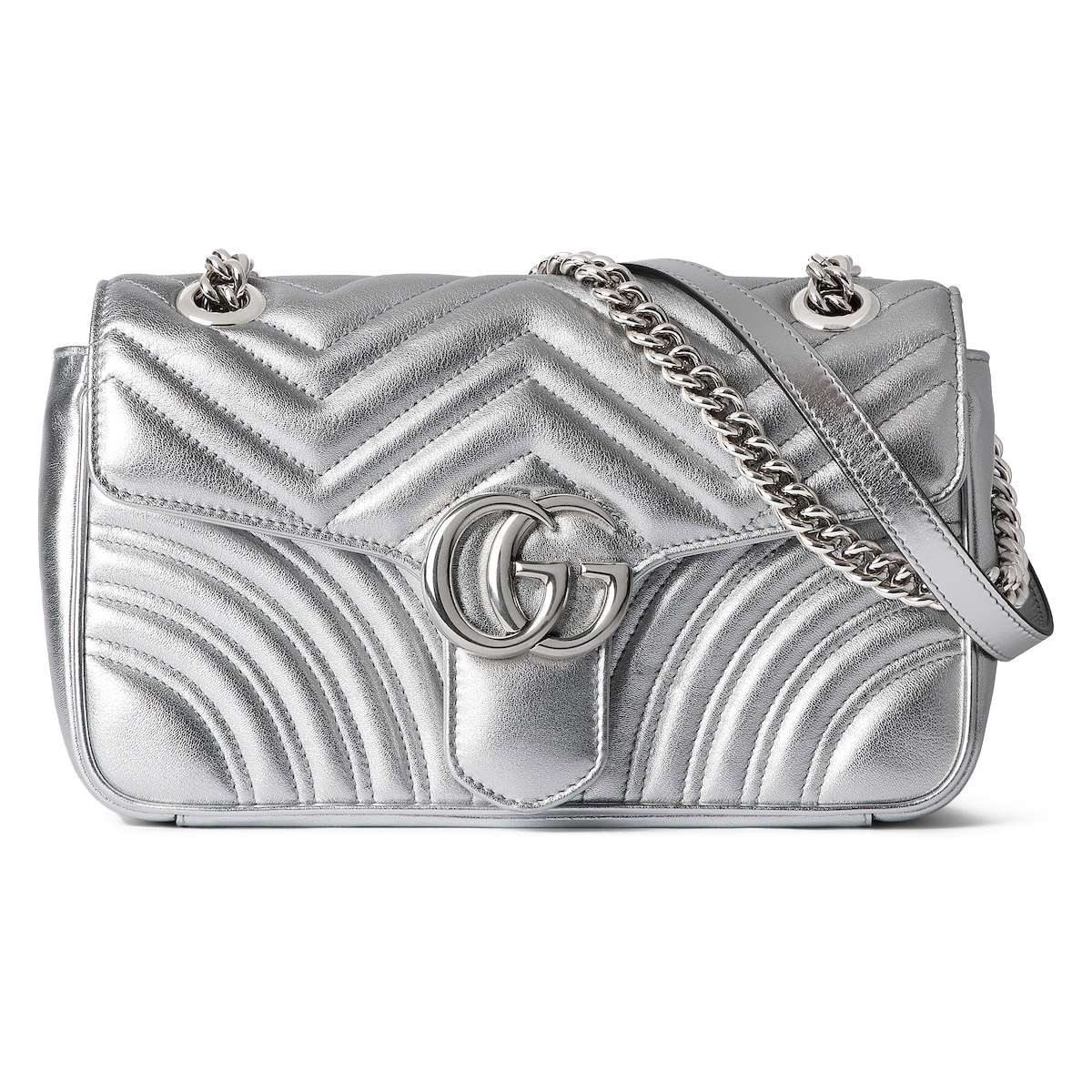 GUCCI GG Marmont Small Shoulder Bag - Silver Leather