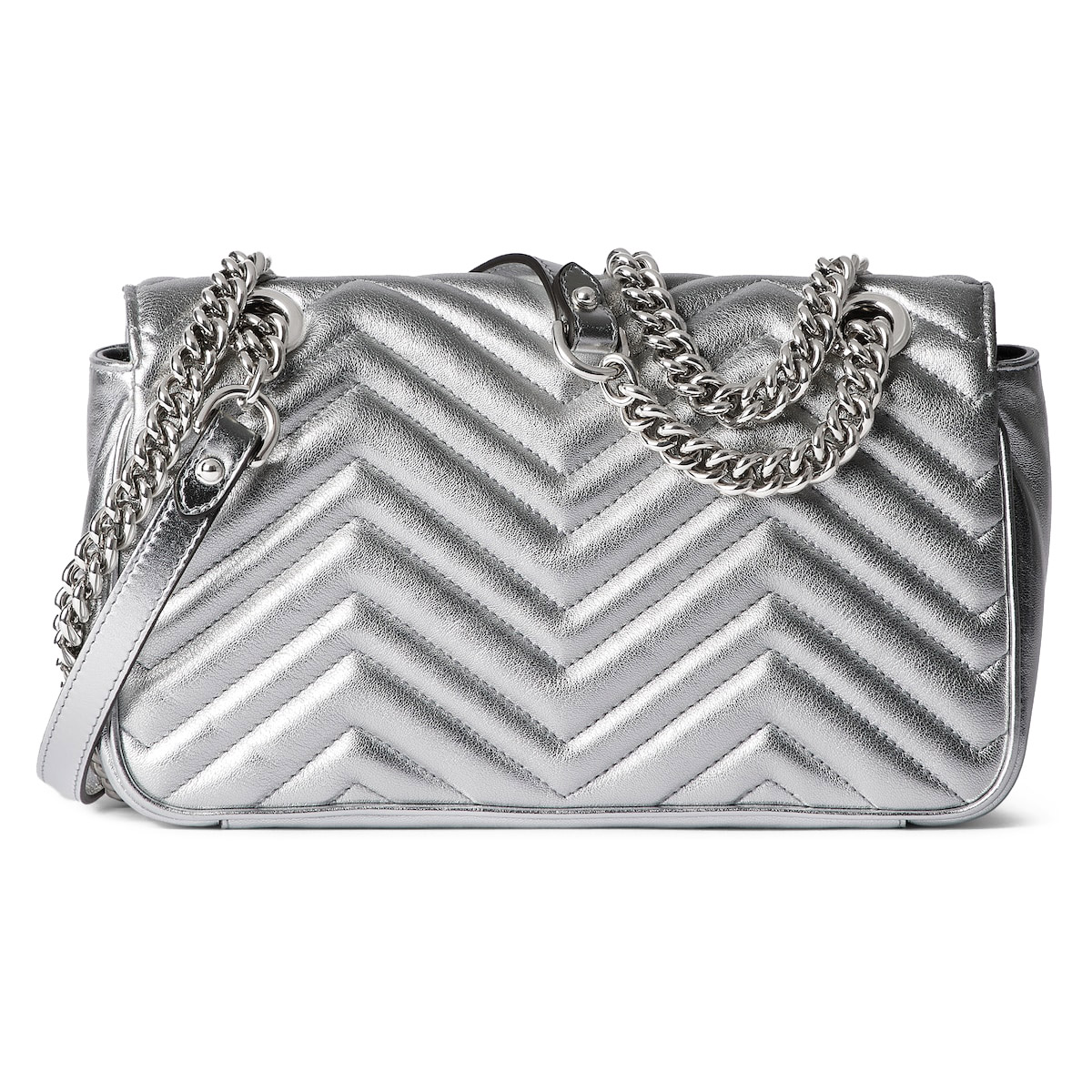 GUCCI GG Marmont Small Shoulder Bag - Silver Leather