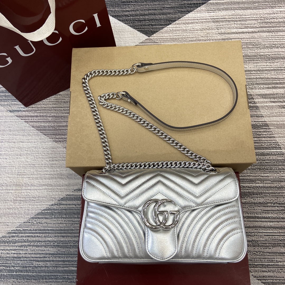 GUCCI GG Marmont Small Shoulder Bag - Silver Leather