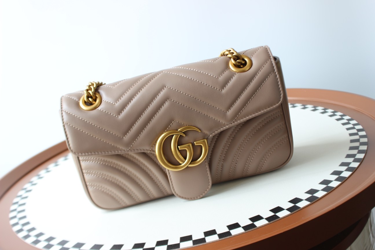 GUCCI GG Marmont Small Shoulder Bag - Taupe Leather