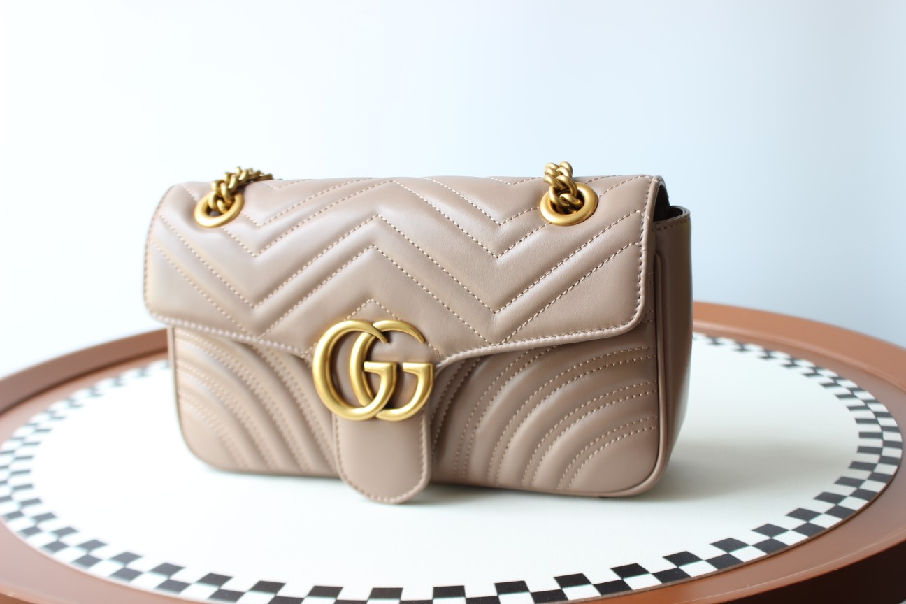 GUCCI GG Marmont Small Shoulder Bag - Taupe Leather