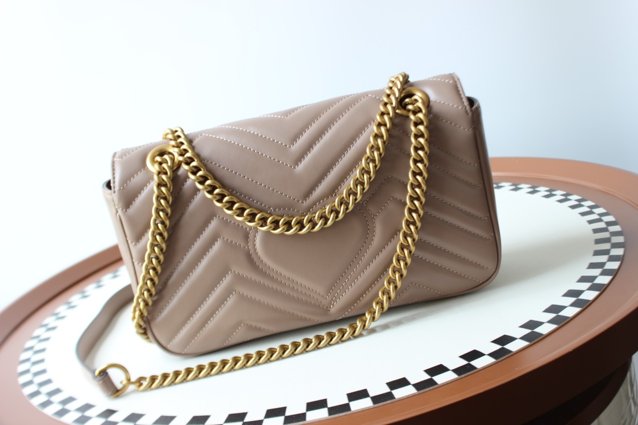 GUCCI GG Marmont Small Shoulder Bag - Taupe Leather