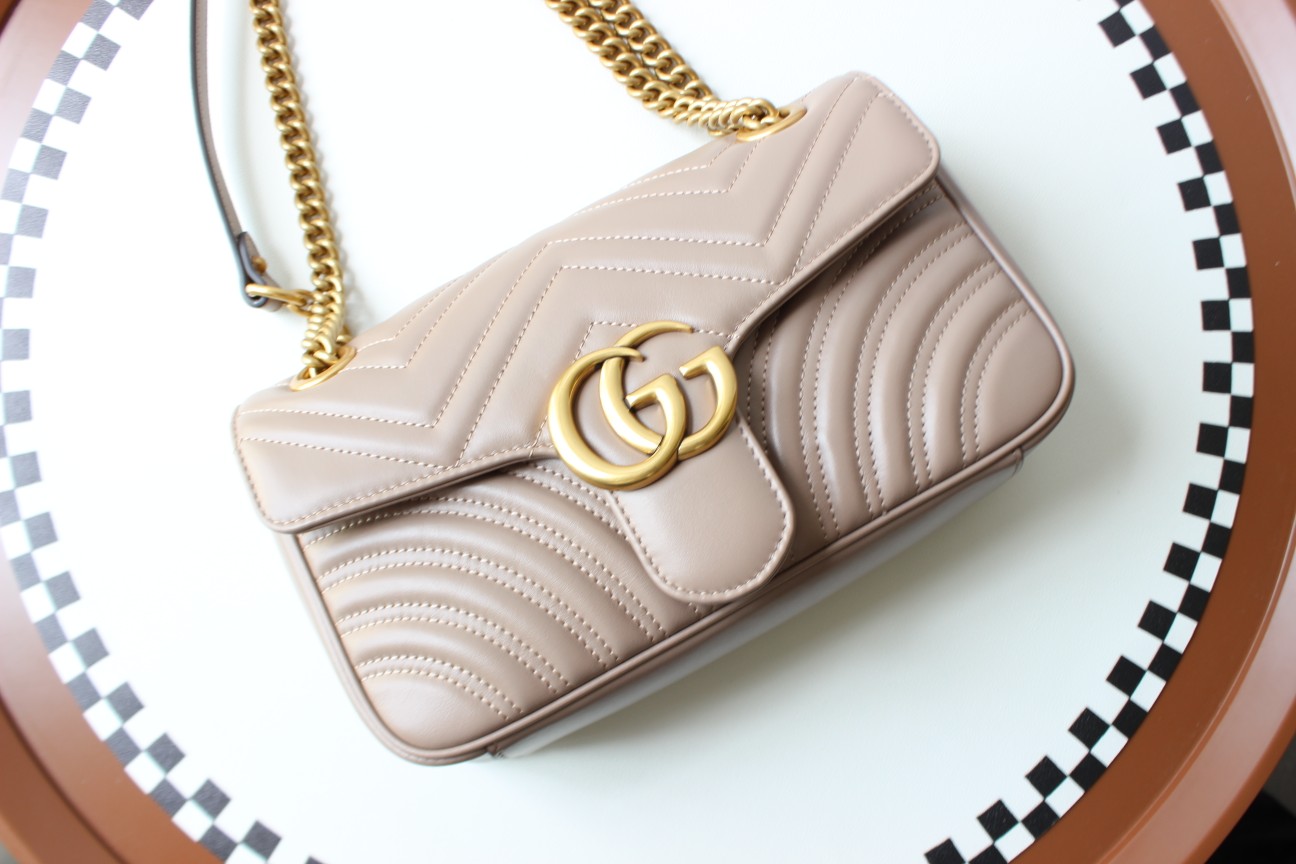 GUCCI GG Marmont Small Shoulder Bag - Taupe Leather