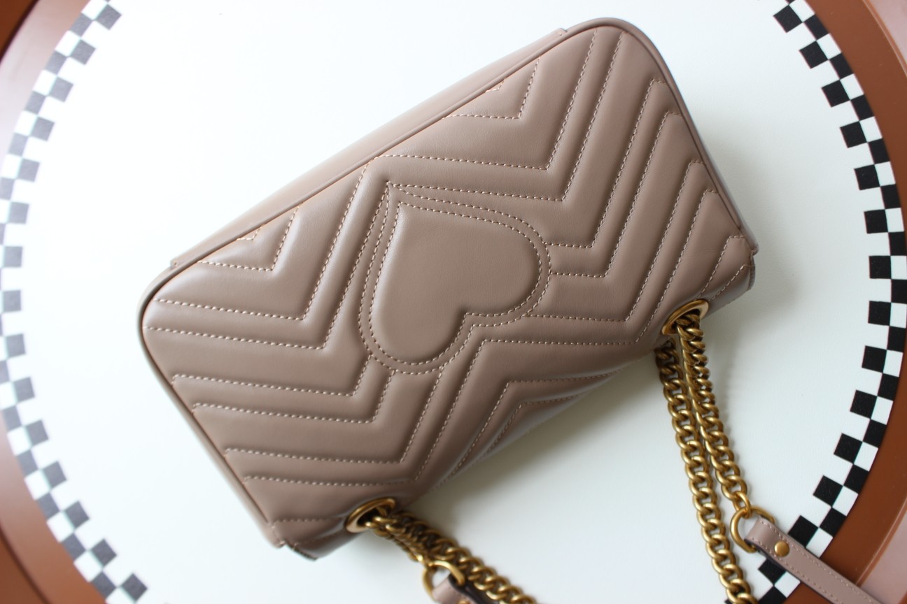 GUCCI GG Marmont Small Shoulder Bag - Taupe Leather