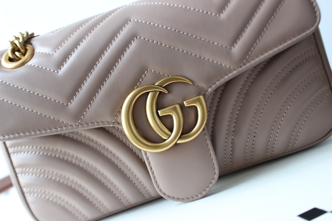 GUCCI GG Marmont Small Shoulder Bag - Taupe Leather