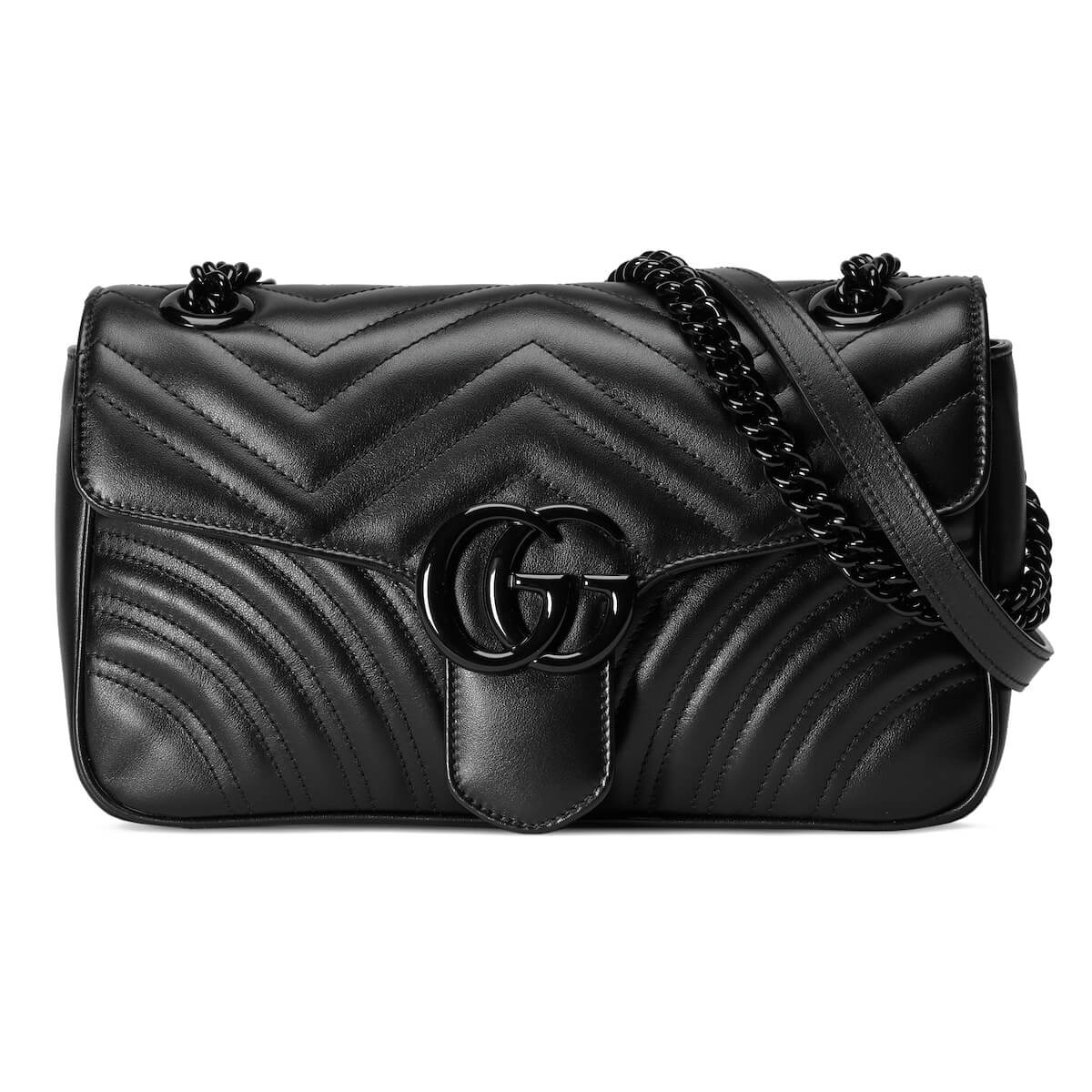 GUCCI GG Marmont Small Shoulder Bag - Black Leather & Black Hardware