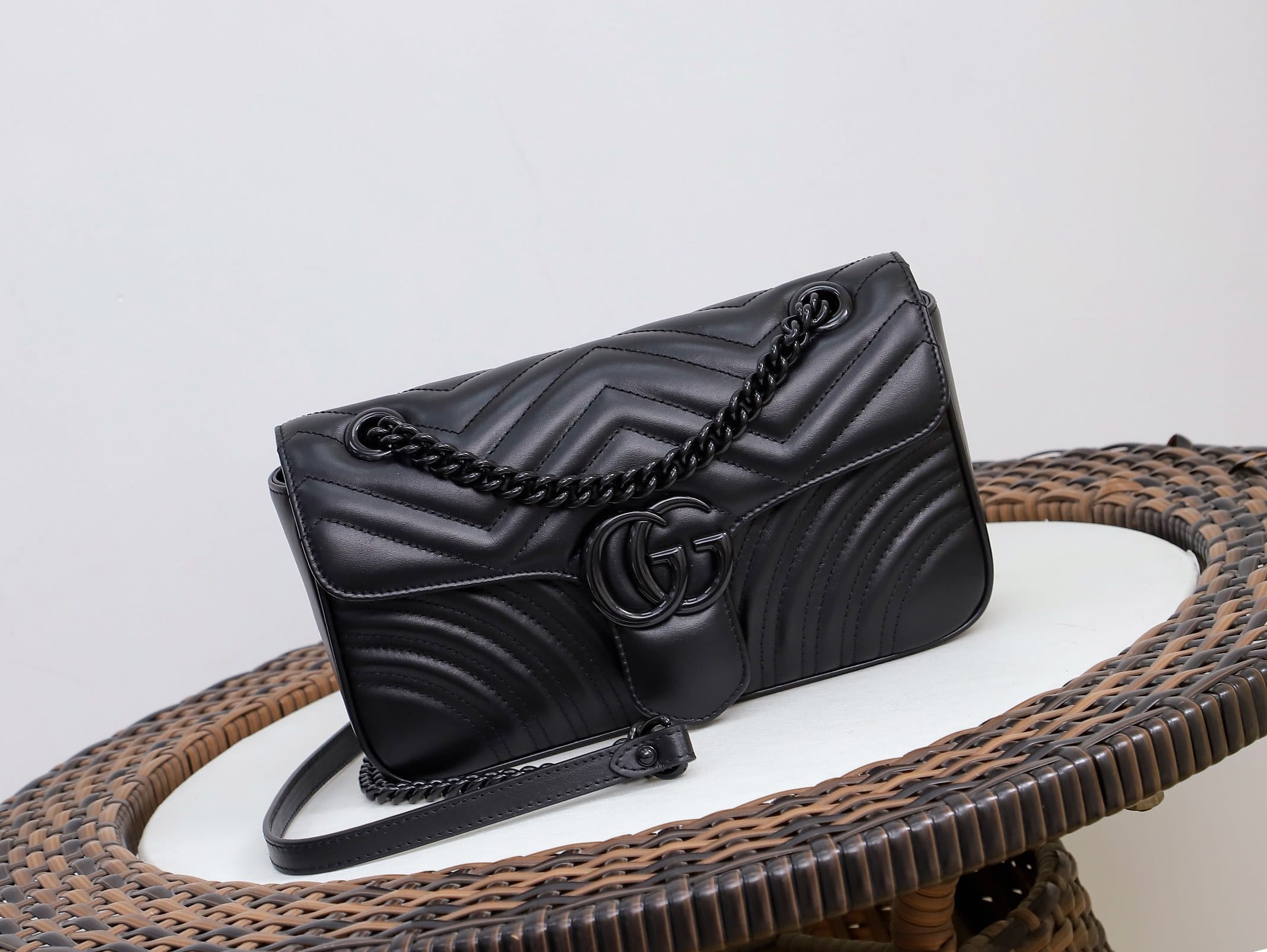 GUCCI GG Marmont Small Shoulder Bag - Black Leather & Black Hardware