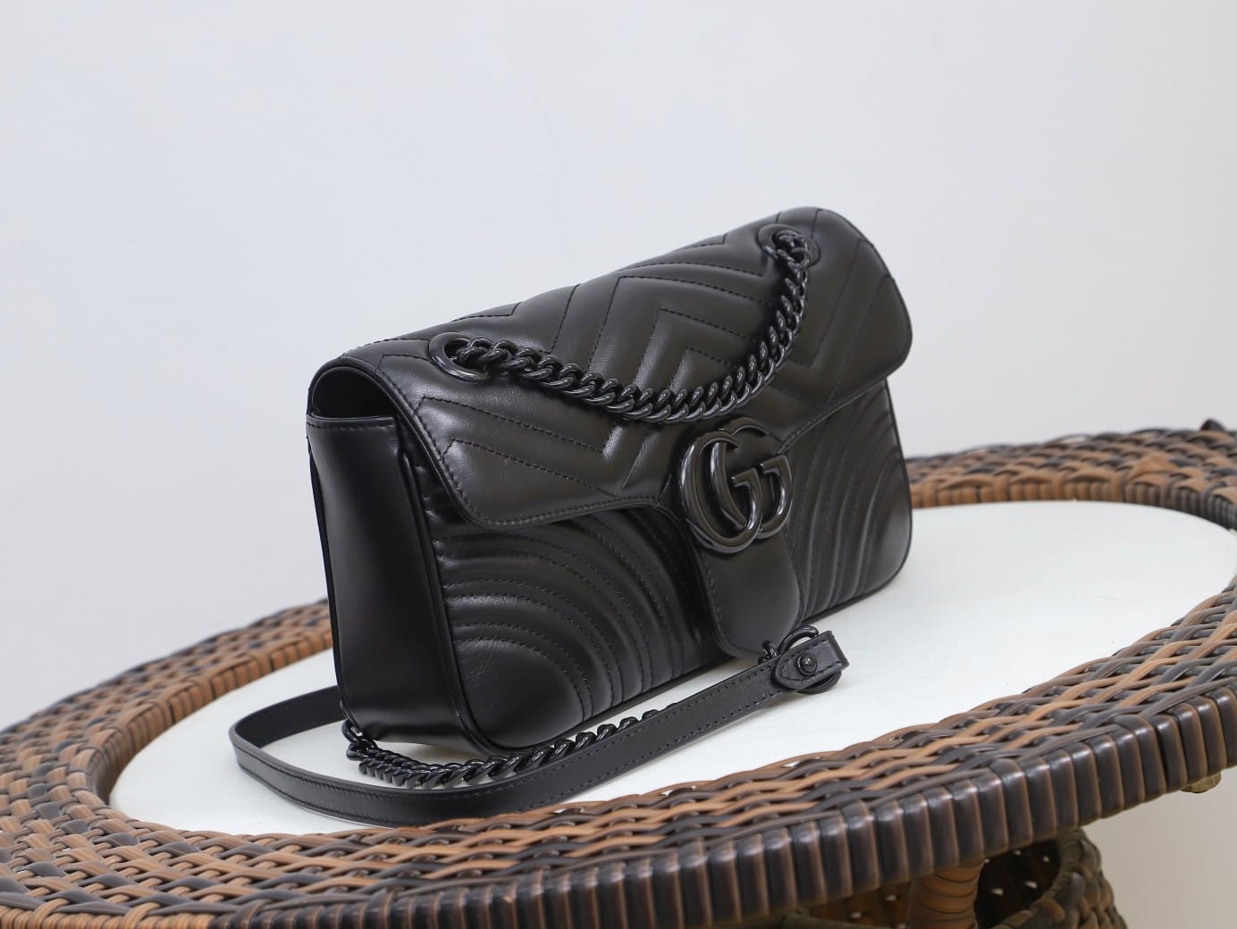 GUCCI GG Marmont Small Shoulder Bag - Black Leather & Black Hardware