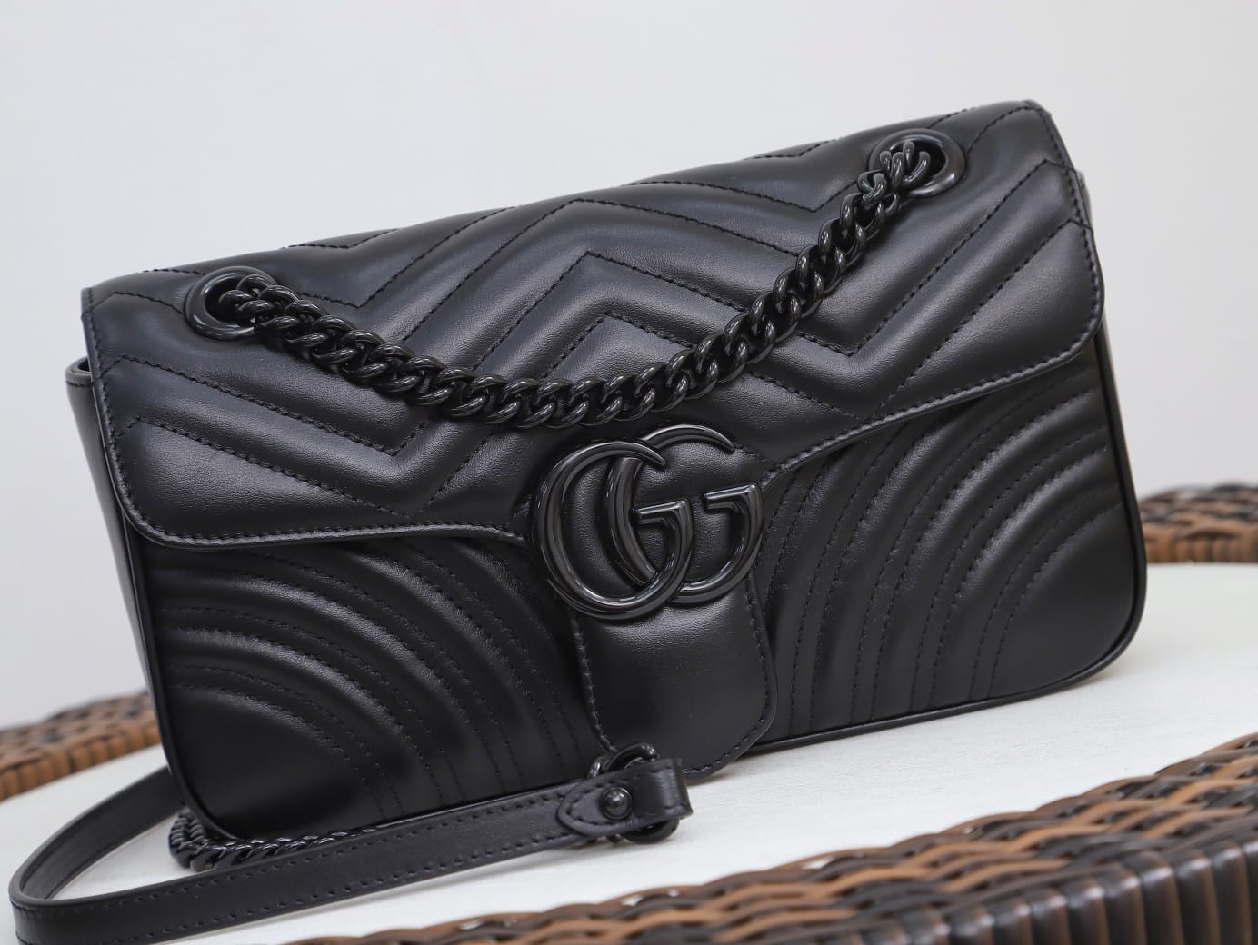 GUCCI GG Marmont Small Shoulder Bag - Black Leather & Black Hardware