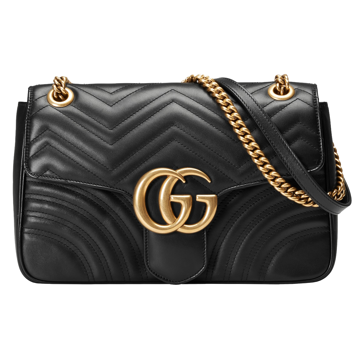 GUCCI GG Marmont Medium Shoulder Bag - Black Leather