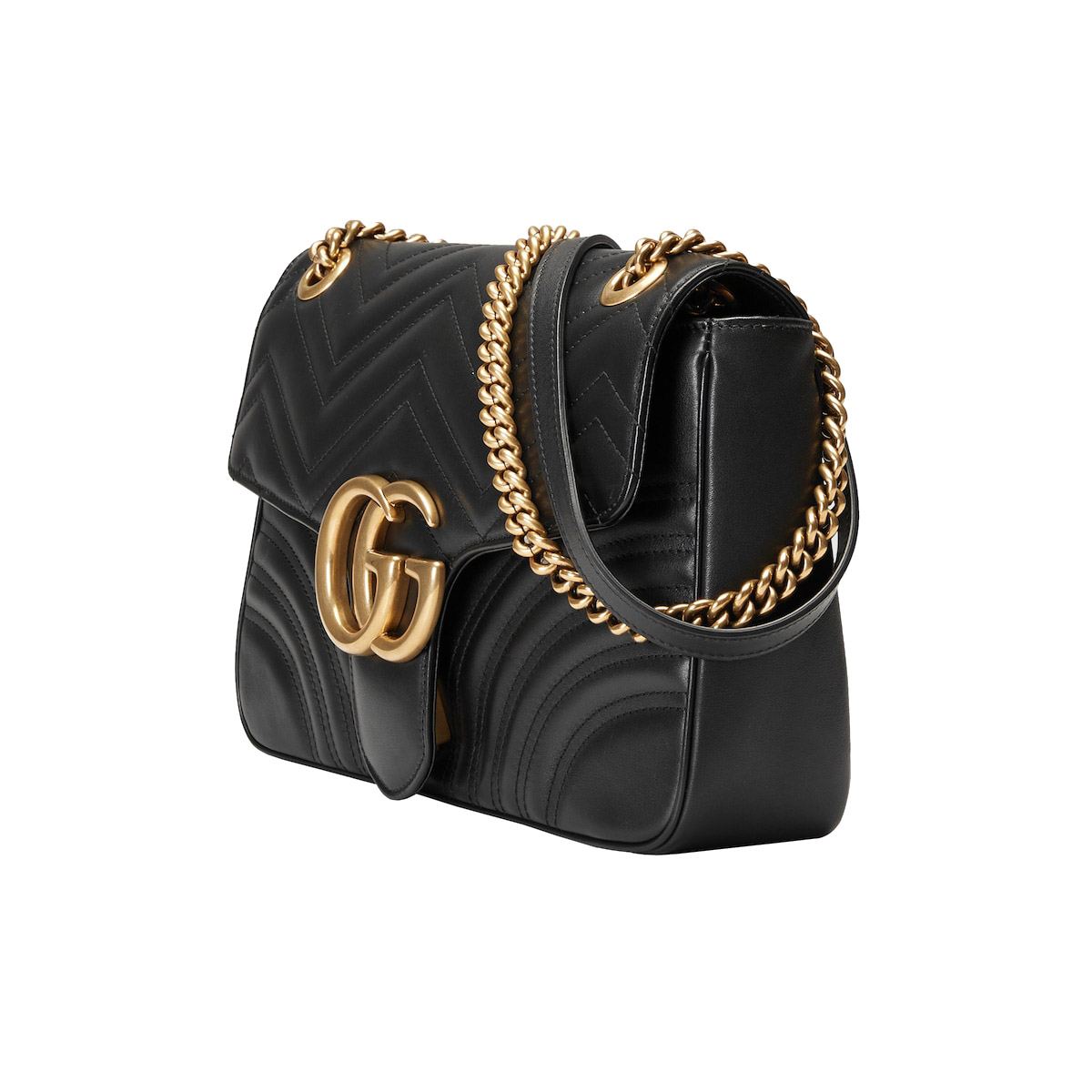 GUCCI GG Marmont Medium Shoulder Bag - Black Leather