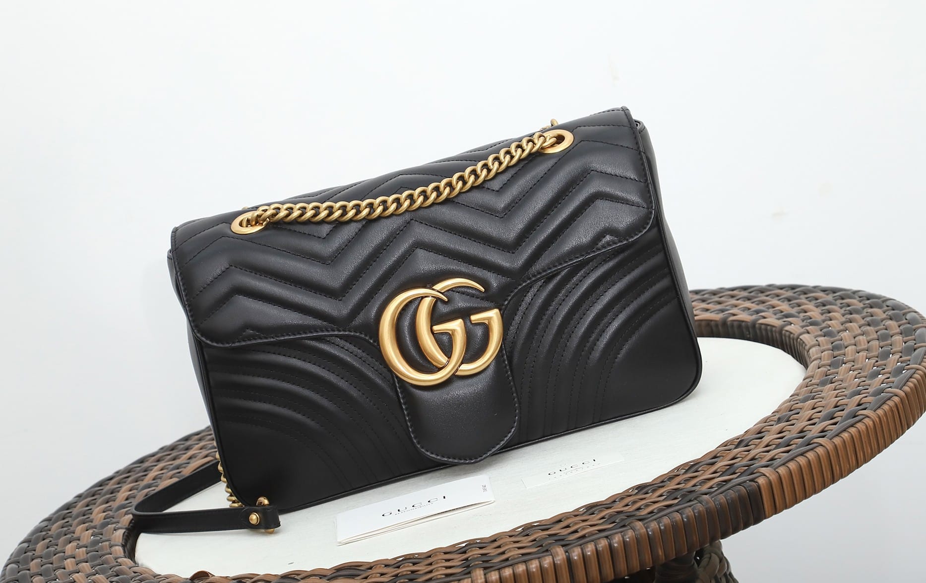 GUCCI GG Marmont Medium Shoulder Bag - Black Leather