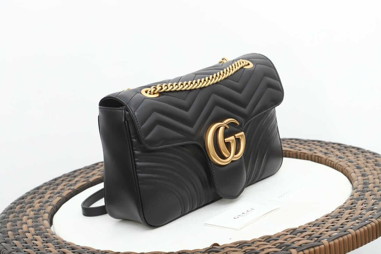 GUCCI GG Marmont Medium Shoulder Bag - Black Leather