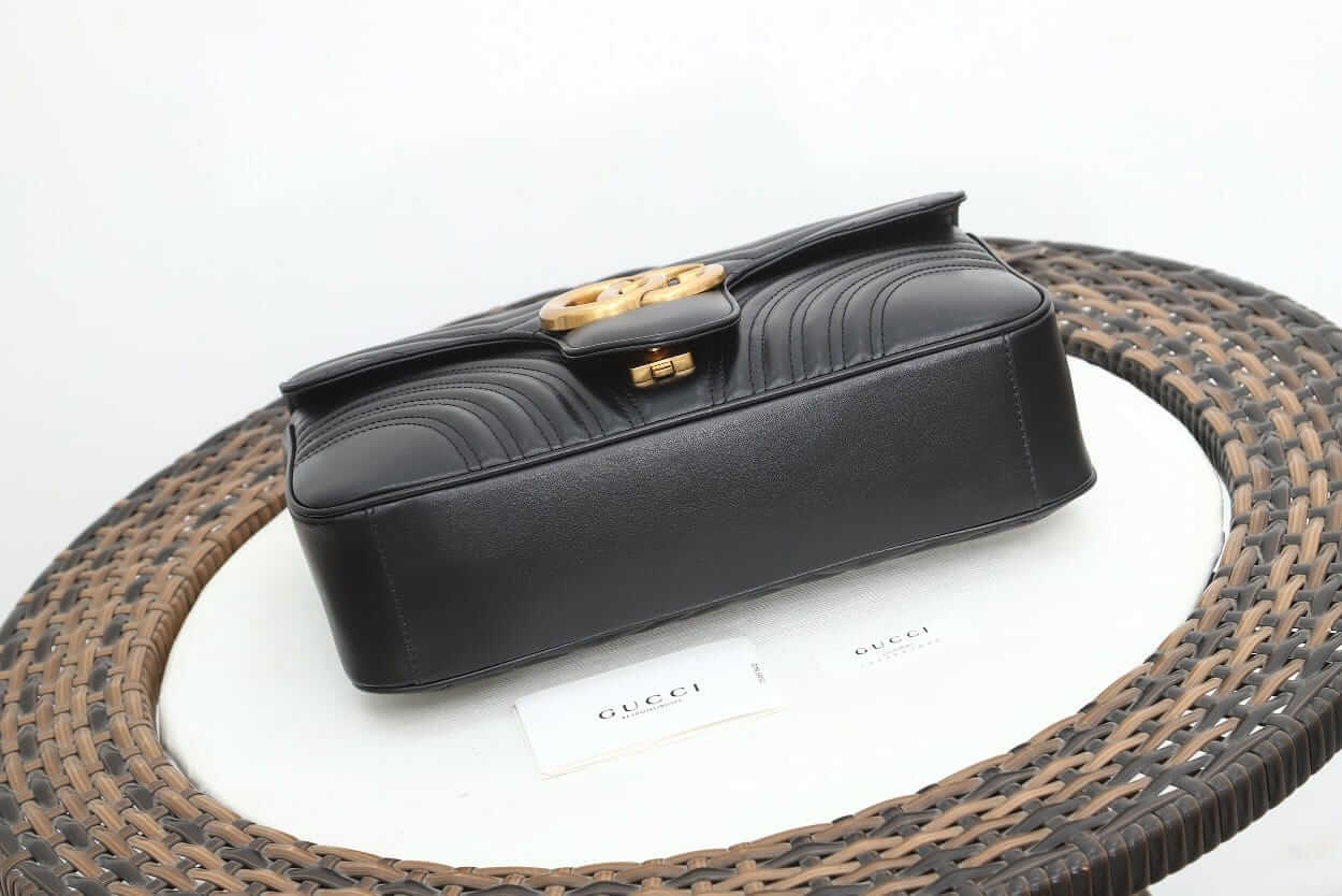 GUCCI GG Marmont Medium Shoulder Bag - Black Leather