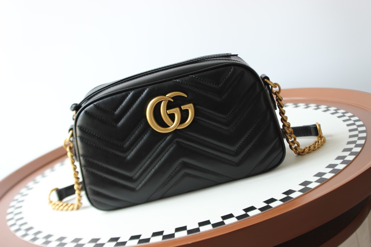 GUCCI GG Marmont Small Camera Shoulder Bag - Black Leather