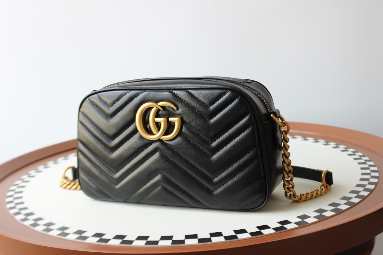 GUCCI GG Marmont Small Camera Shoulder Bag - Black Leather