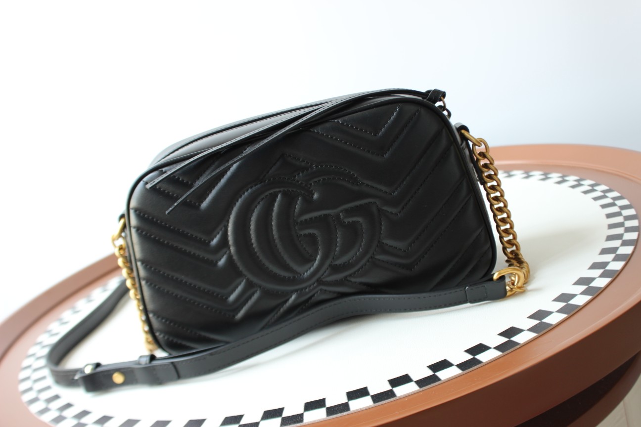 GUCCI GG Marmont Small Camera Shoulder Bag - Black Leather