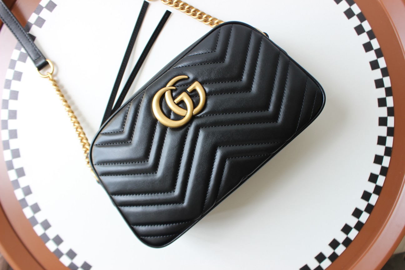 GUCCI GG Marmont Small Camera Shoulder Bag - Black Leather