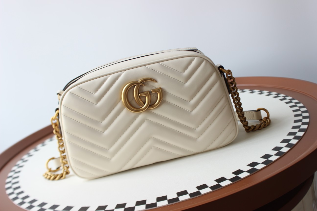 GUCCI GG Marmont Small Camera Shoulder Bag - White Leather