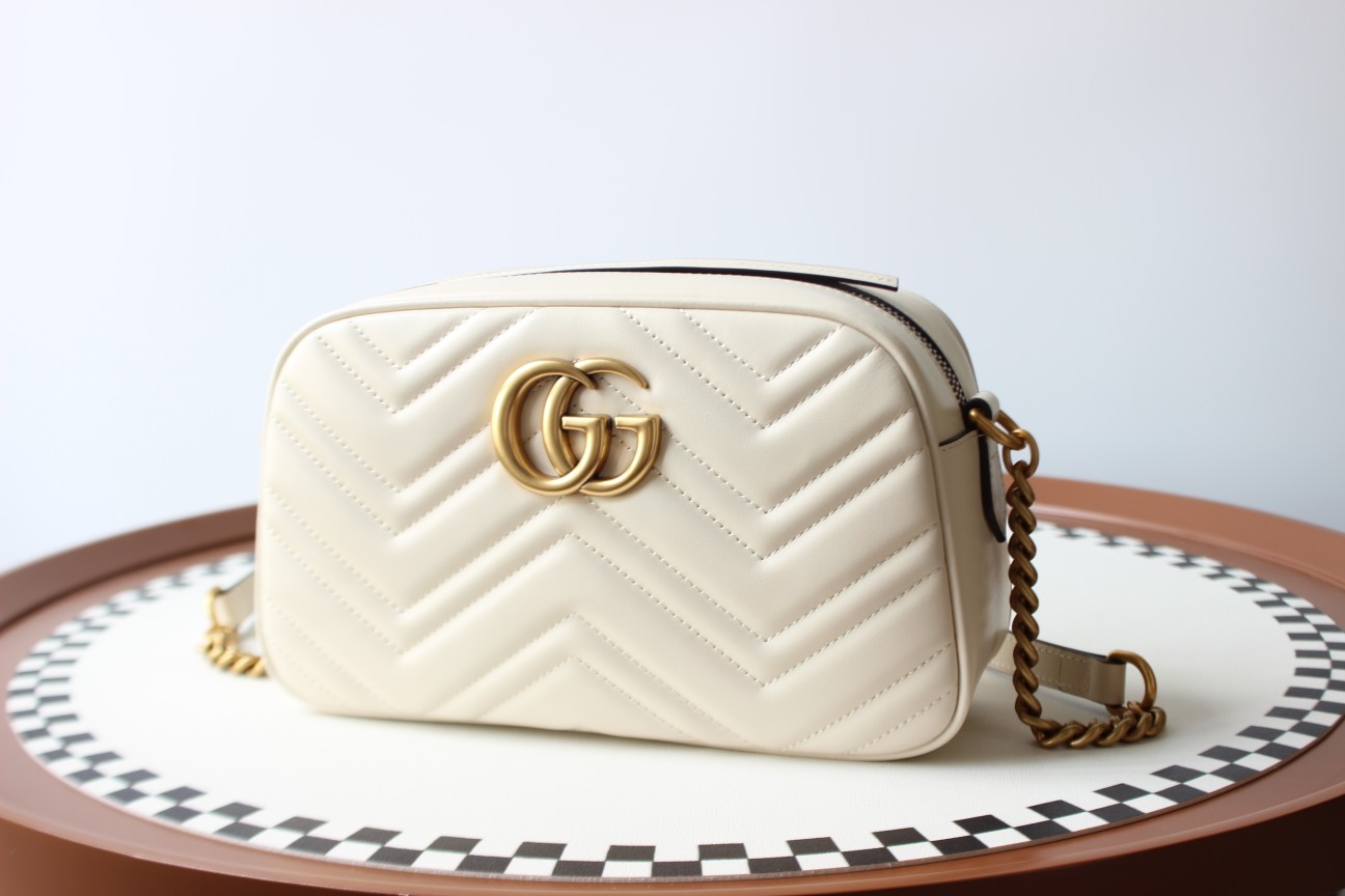 GUCCI GG Marmont Small Camera Shoulder Bag - White Leather