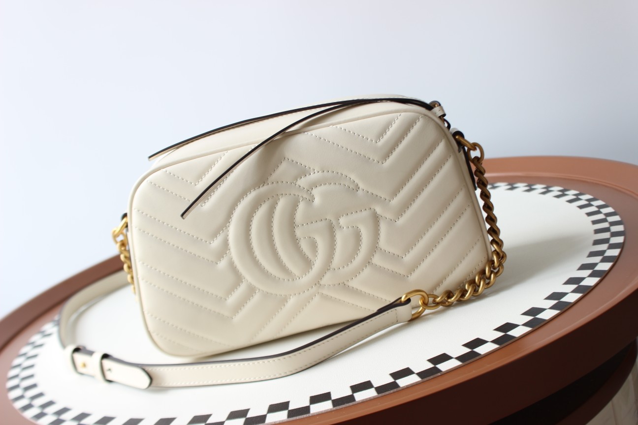 GUCCI GG Marmont Small Camera Shoulder Bag - White Leather