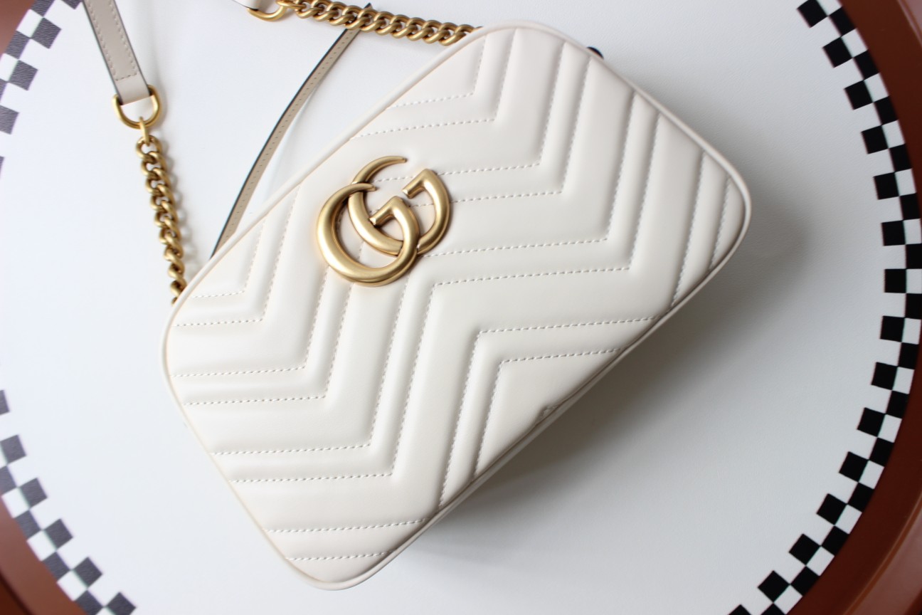 GUCCI GG Marmont Small Camera Shoulder Bag - White Leather