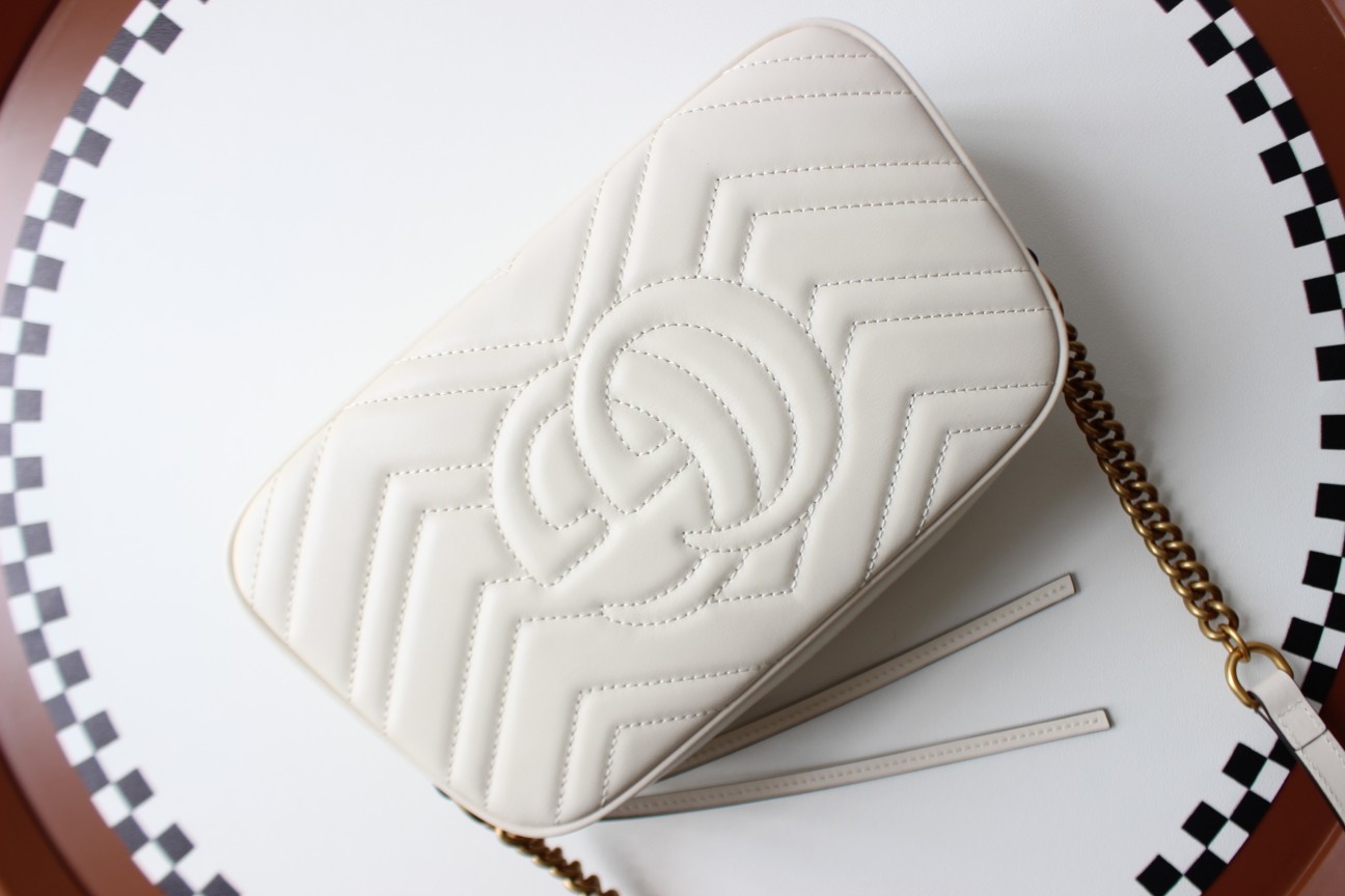 GUCCI GG Marmont Small Camera Shoulder Bag - White Leather