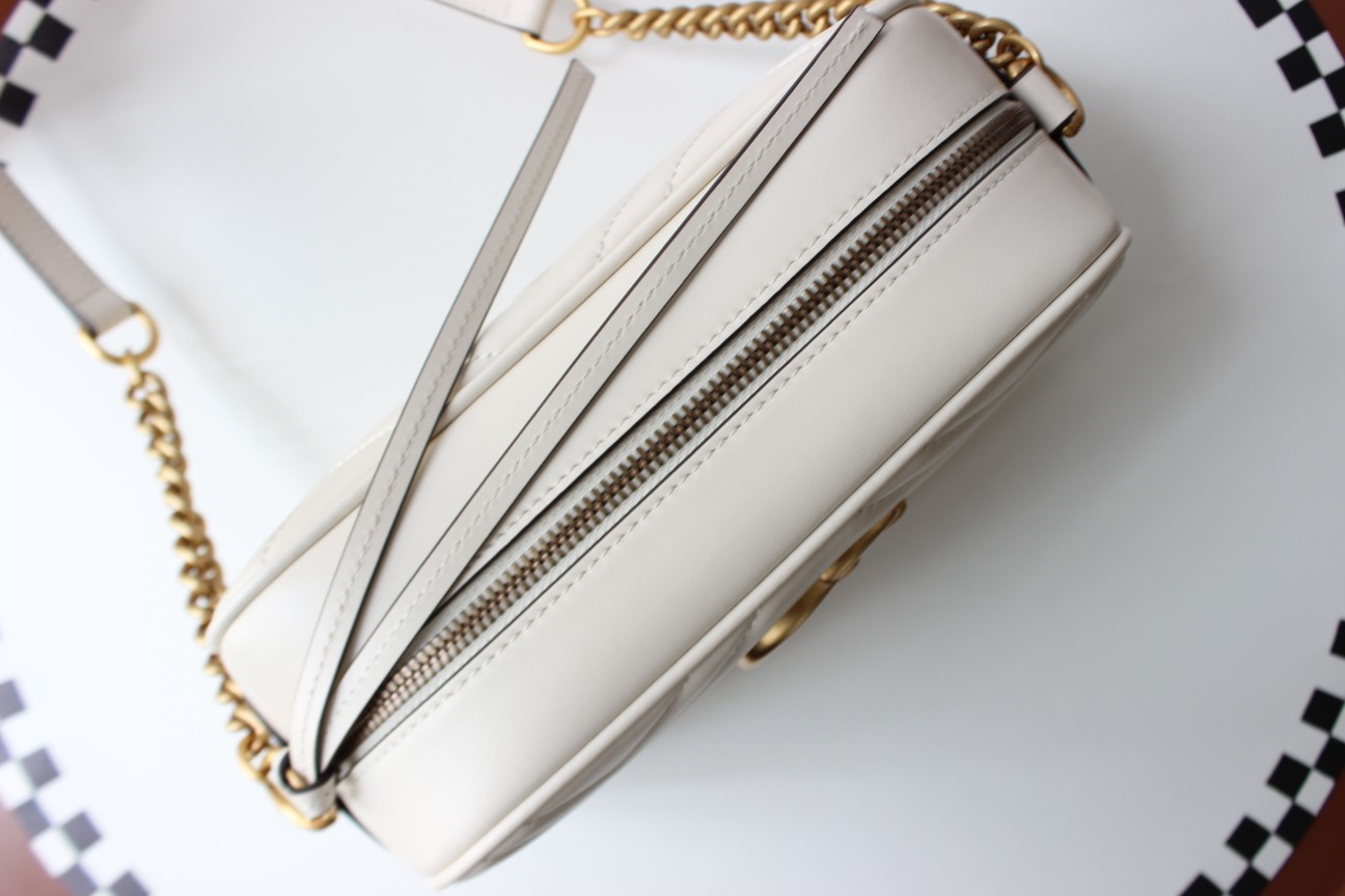 GUCCI GG Marmont Small Camera Shoulder Bag - White Leather