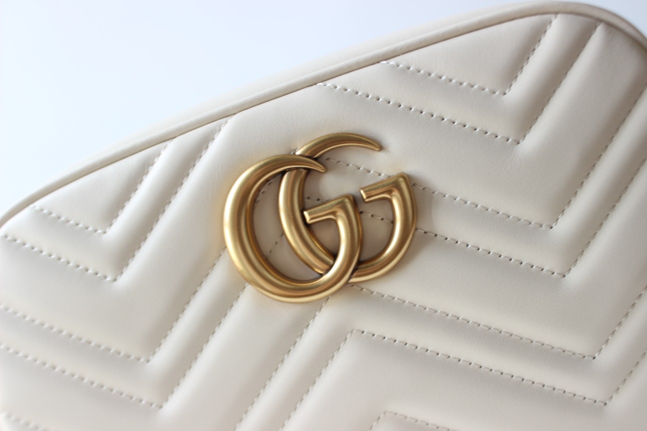 GUCCI GG Marmont Small Camera Shoulder Bag - White Leather