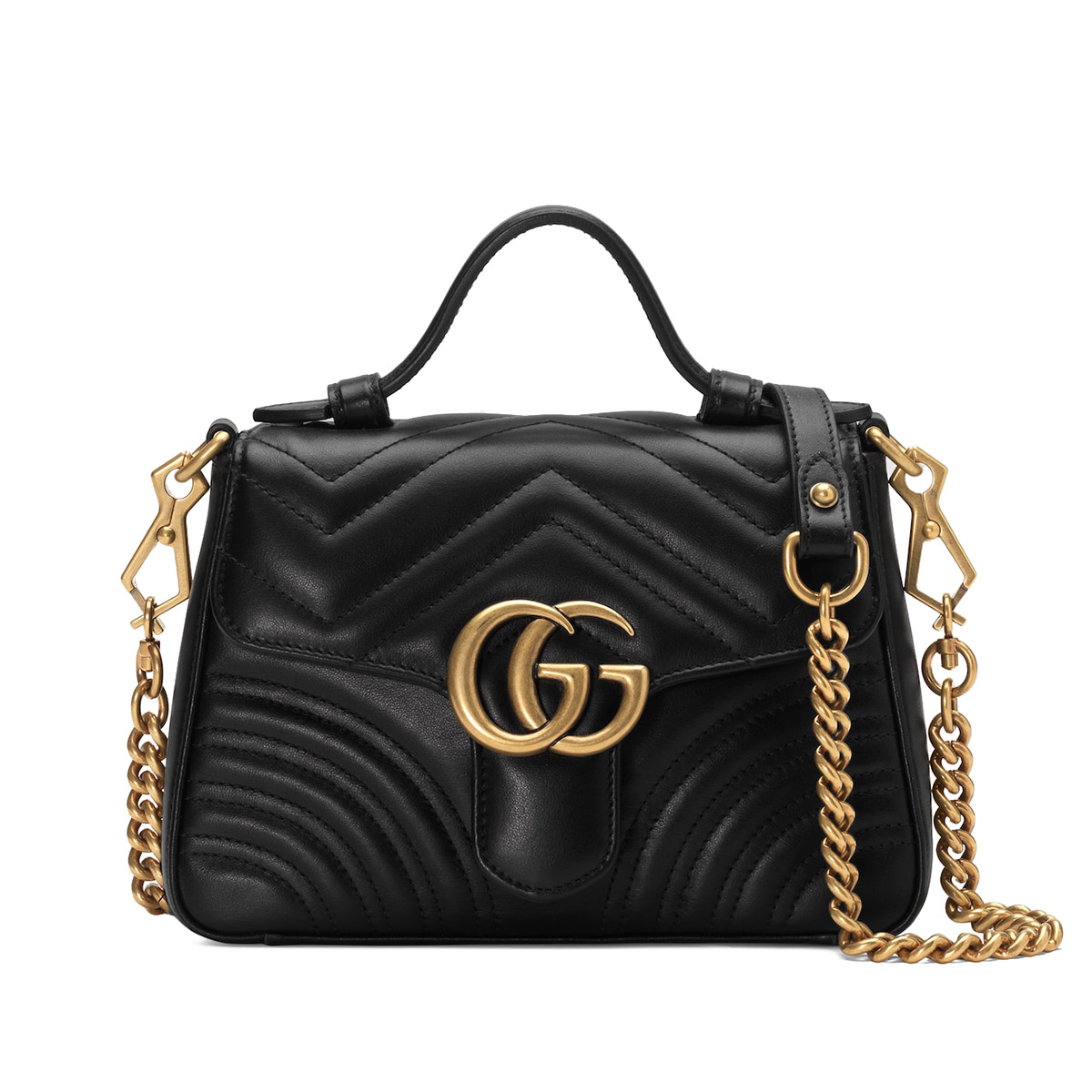 GUCCI GG Marmont Mini Top Handle Bag - Black Leather