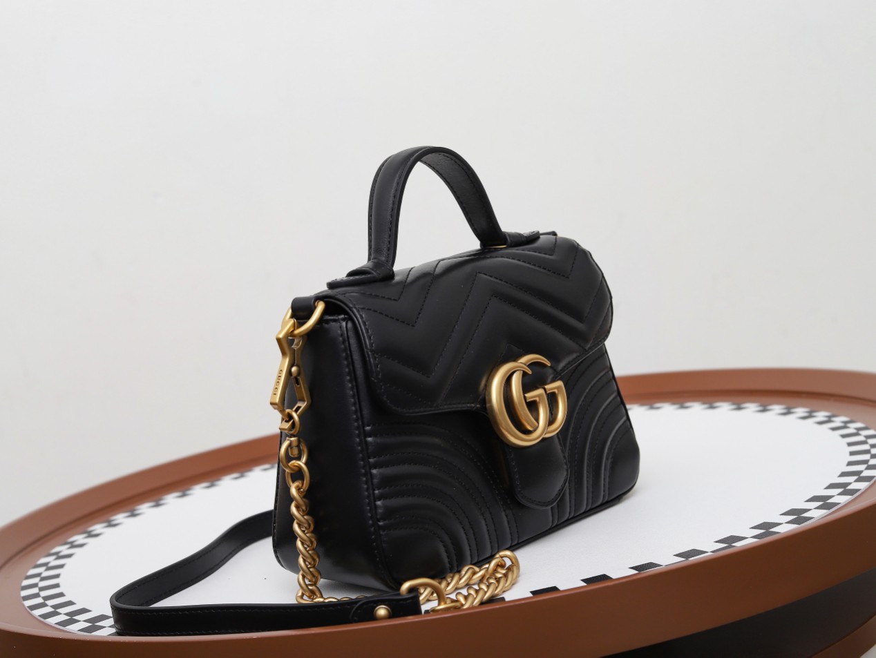 GUCCI GG Marmont Mini Top Handle Bag - Black Leather