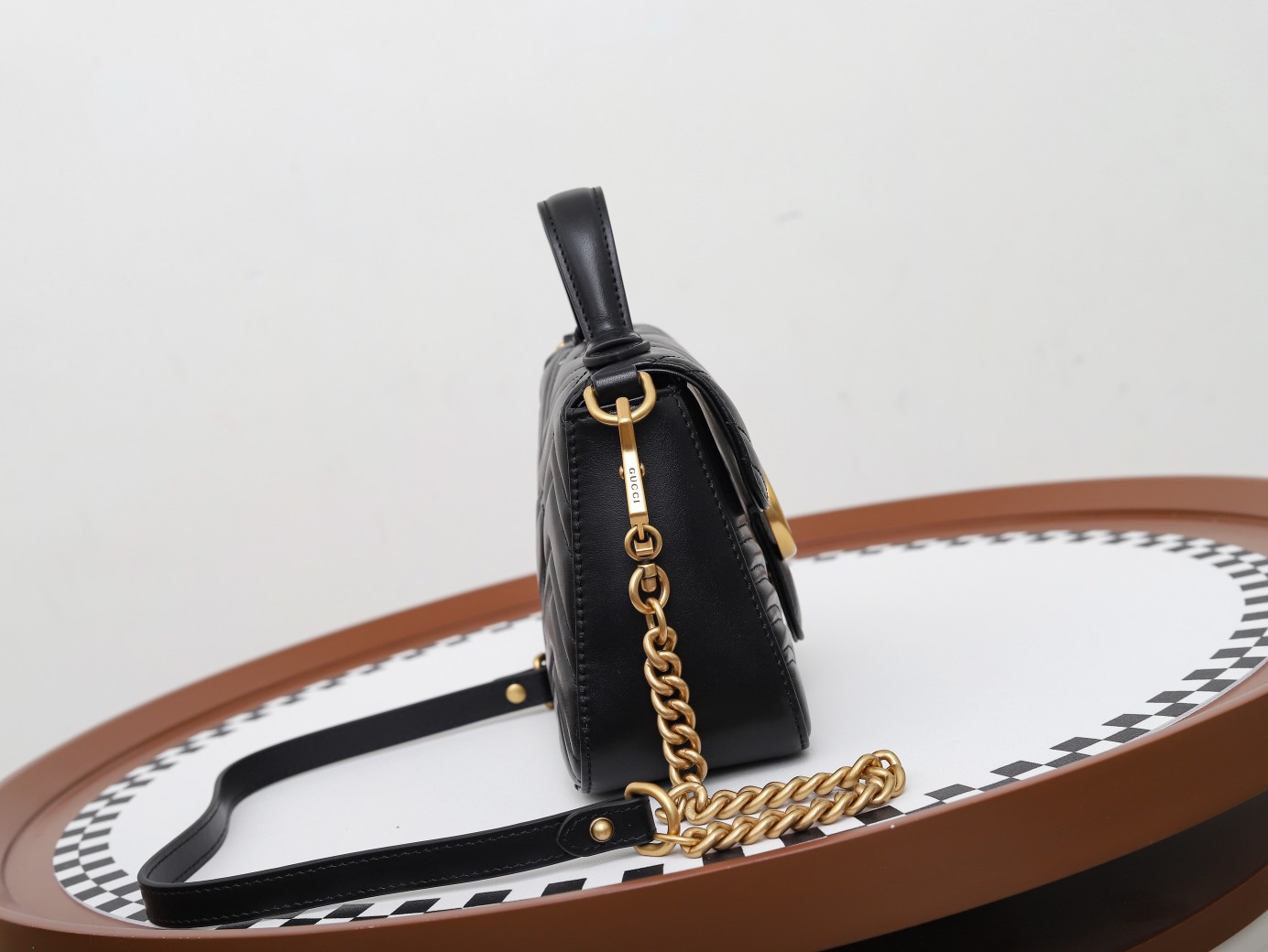 GUCCI GG Marmont Mini Top Handle Bag - Black Leather