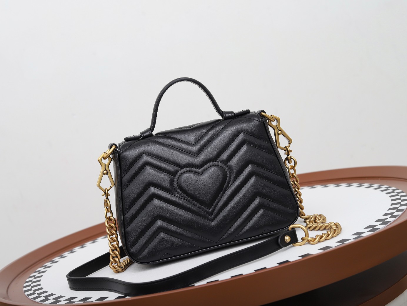 GUCCI GG Marmont Mini Top Handle Bag - Black Leather