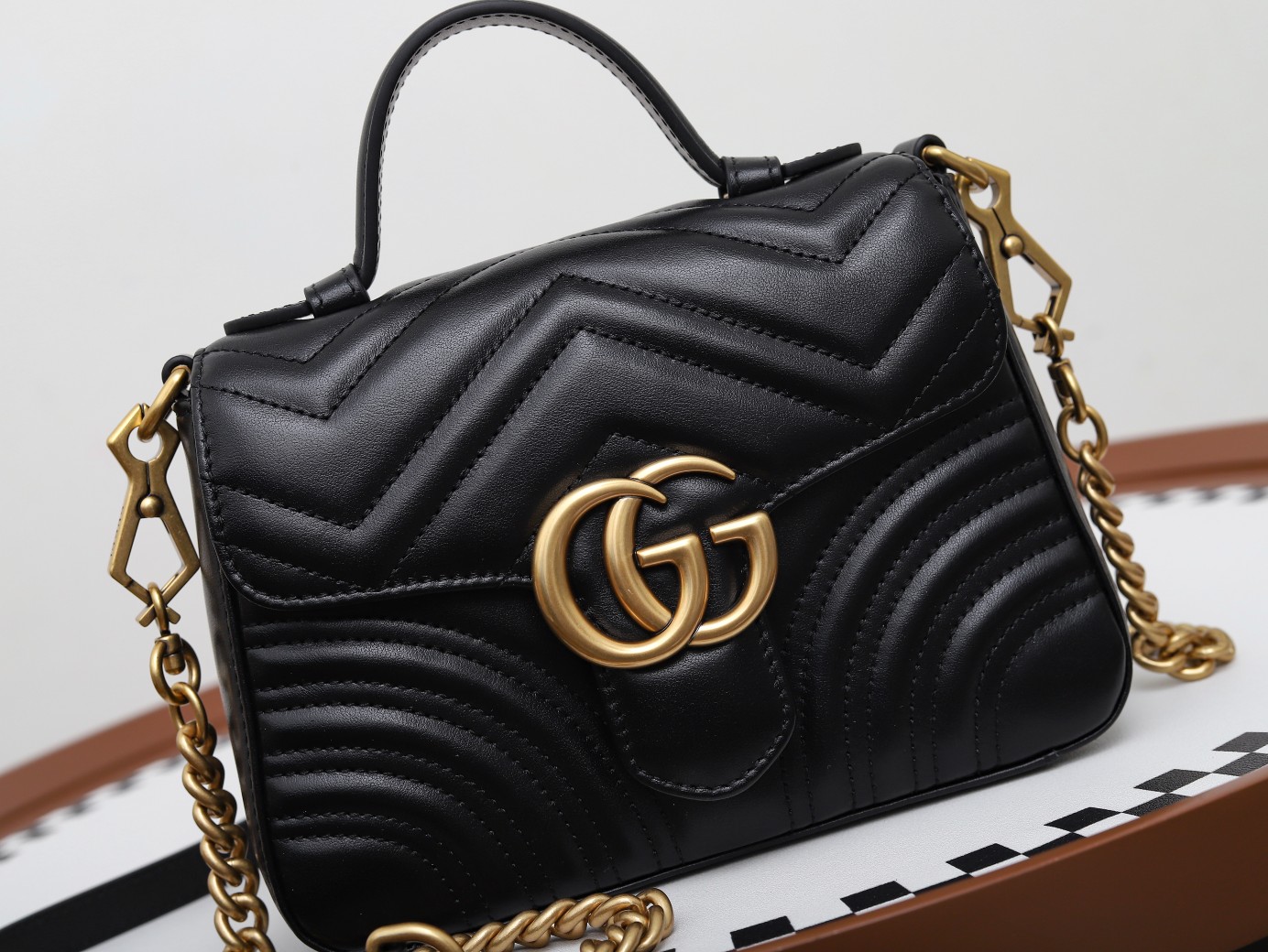 GUCCI GG Marmont Mini Top Handle Bag - Black Leather