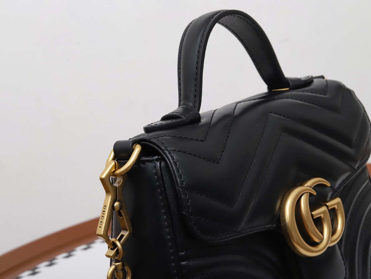 GUCCI GG Marmont Mini Top Handle Bag - Black Leather