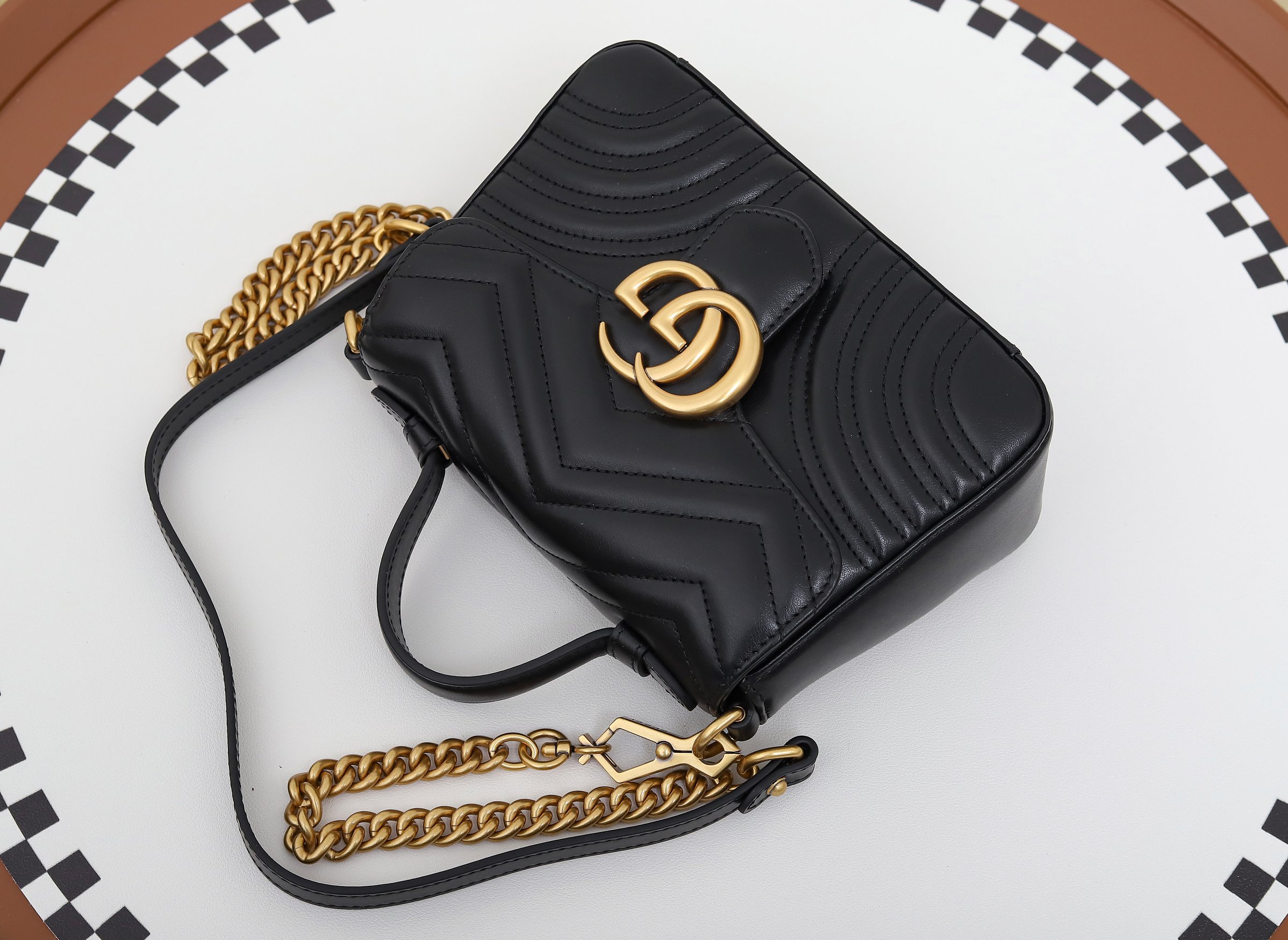 GUCCI GG Marmont Mini Top Handle Bag - Black Leather