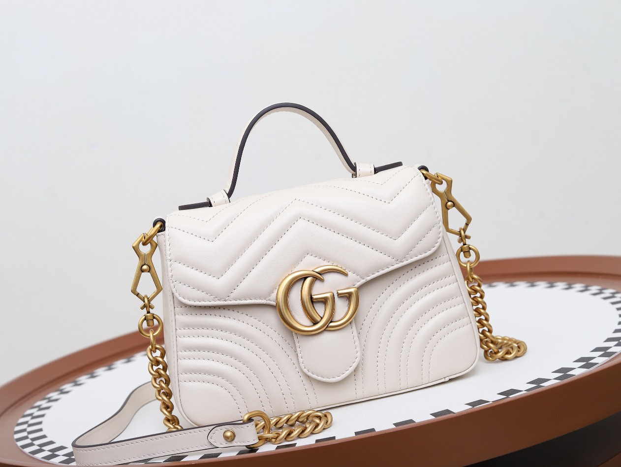 GUCCI GG Marmont Mini Top Handle Bag - White Leather