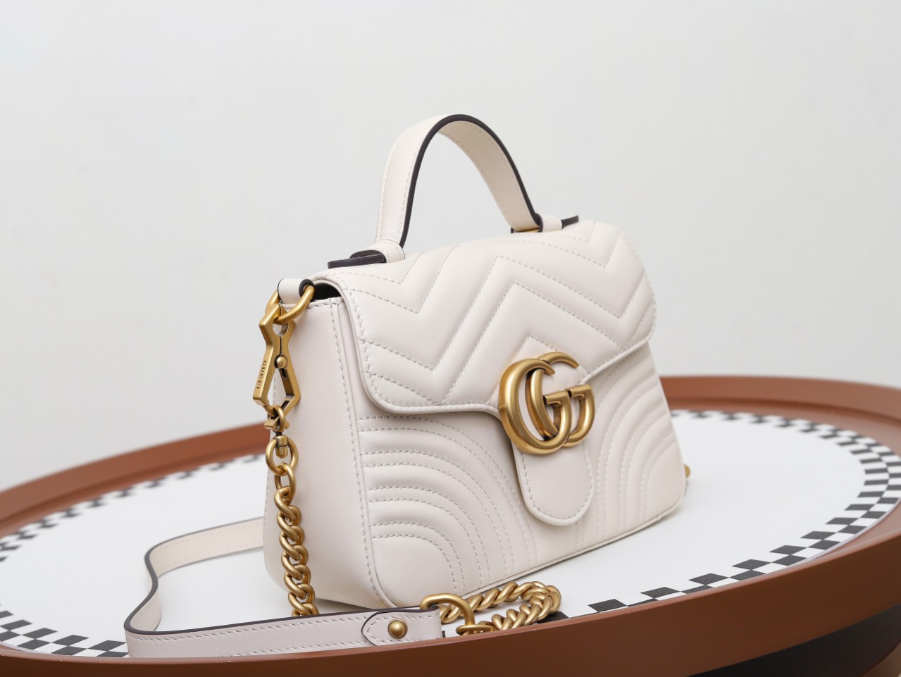 GUCCI GG Marmont Mini Top Handle Bag - White Leather