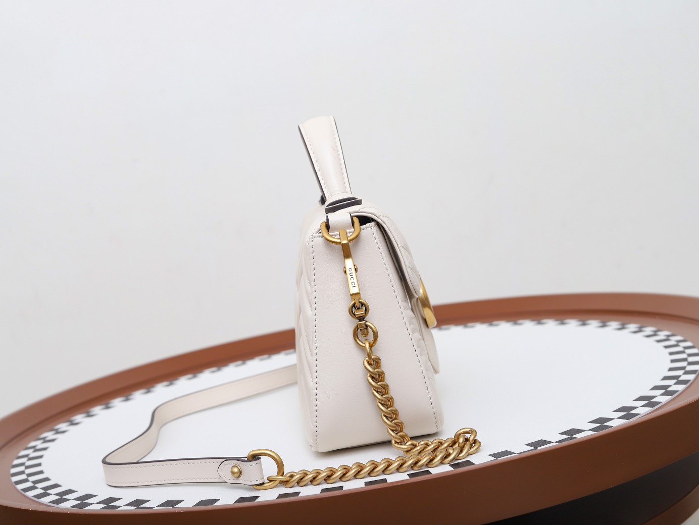 GUCCI GG Marmont Mini Top Handle Bag - White Leather