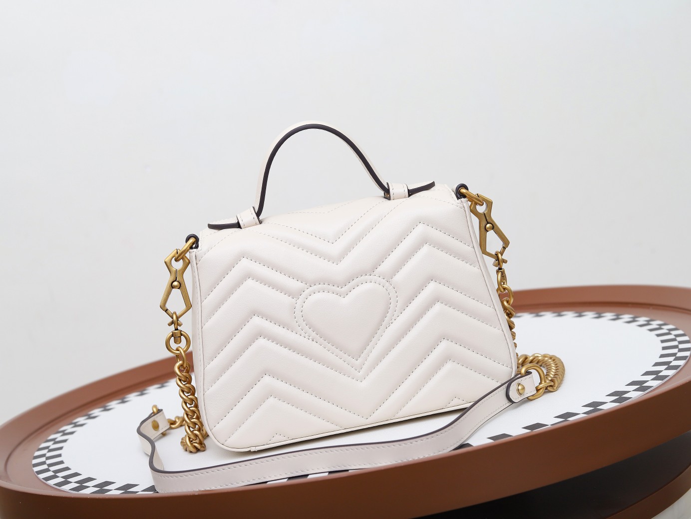 GUCCI GG Marmont Mini Top Handle Bag - White Leather