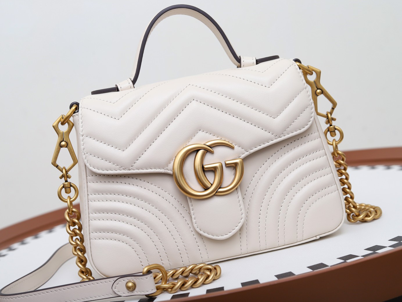 GUCCI GG Marmont Mini Top Handle Bag - White Leather