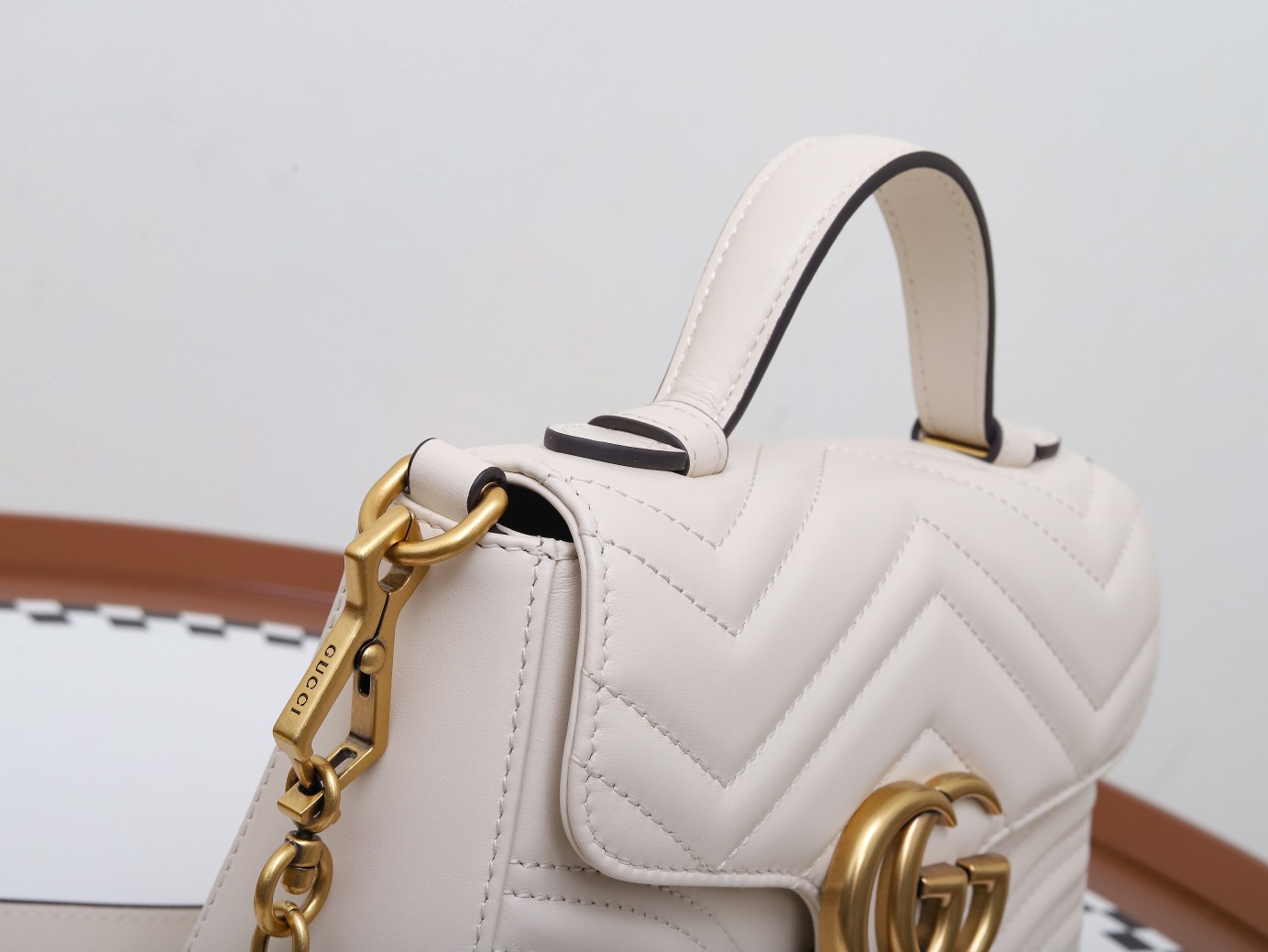 GUCCI GG Marmont Mini Top Handle Bag - White Leather