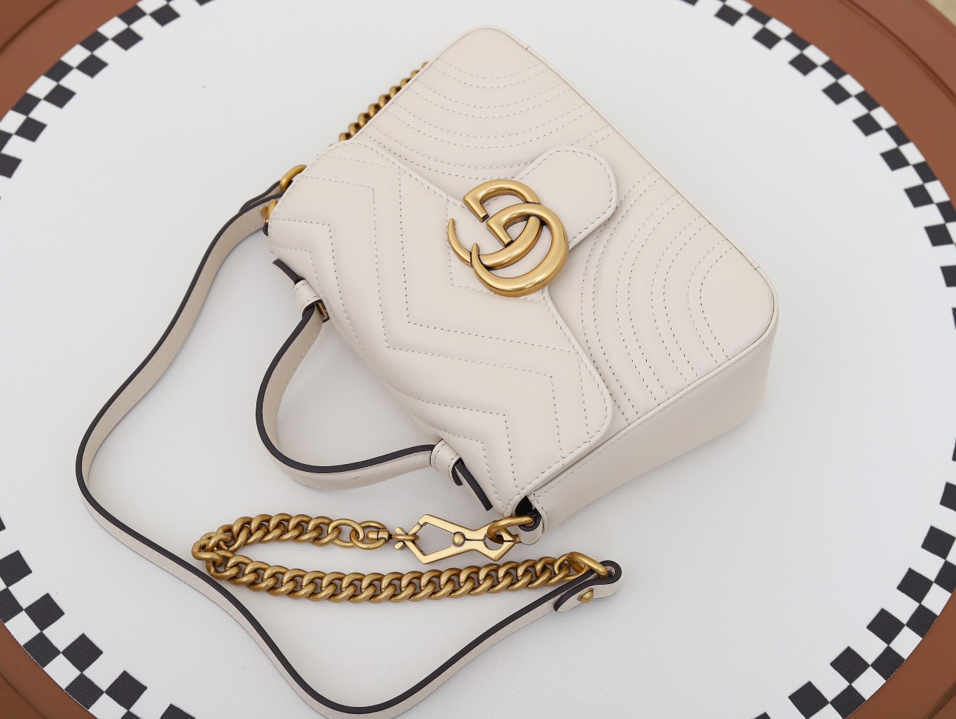 GUCCI GG Marmont Mini Top Handle Bag - White Leather