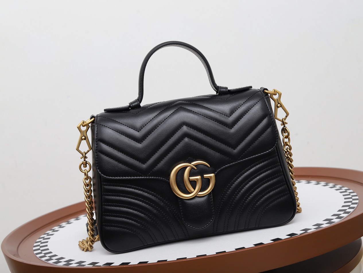 GUCCI GG Marmont Small Top Handle Bag - Black Leather