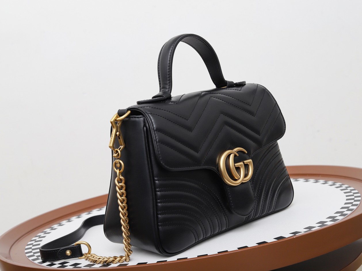 GUCCI GG Marmont Small Top Handle Bag - Black Leather