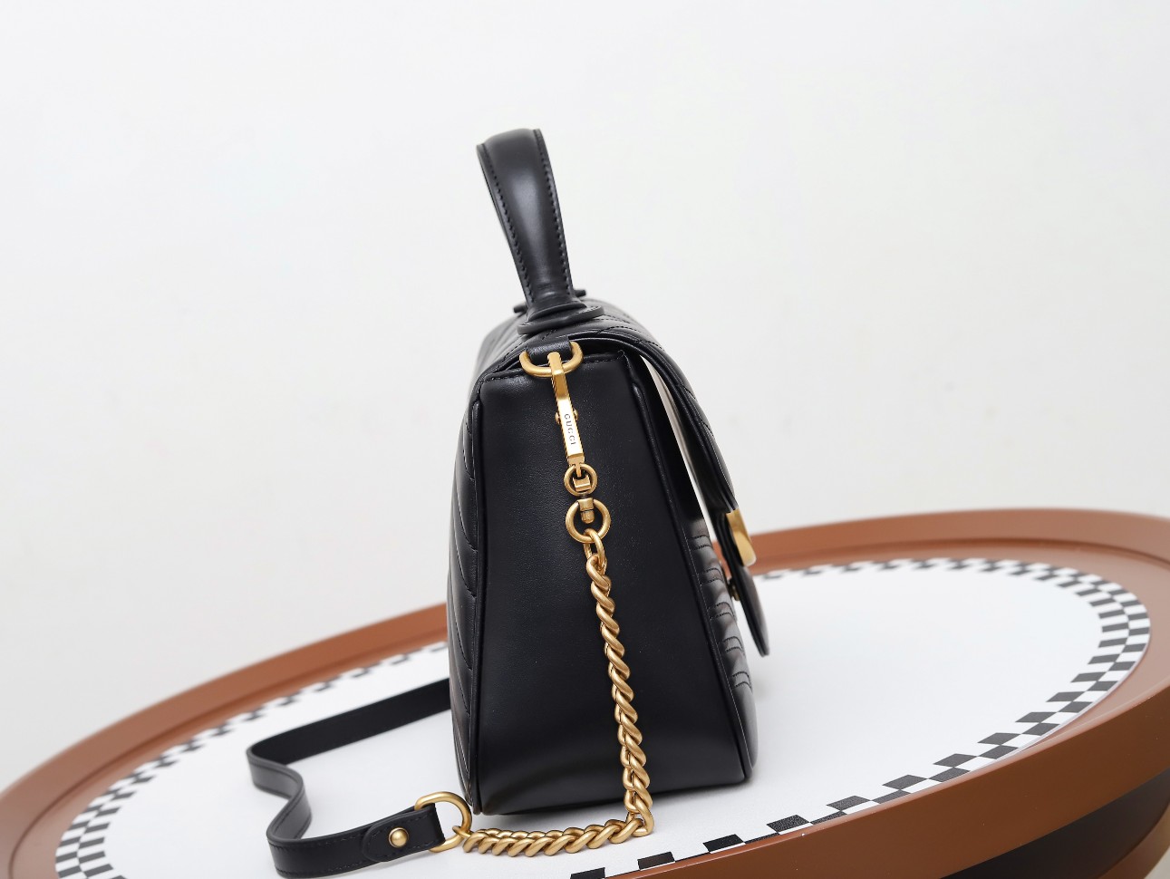 GUCCI GG Marmont Small Top Handle Bag - Black Leather